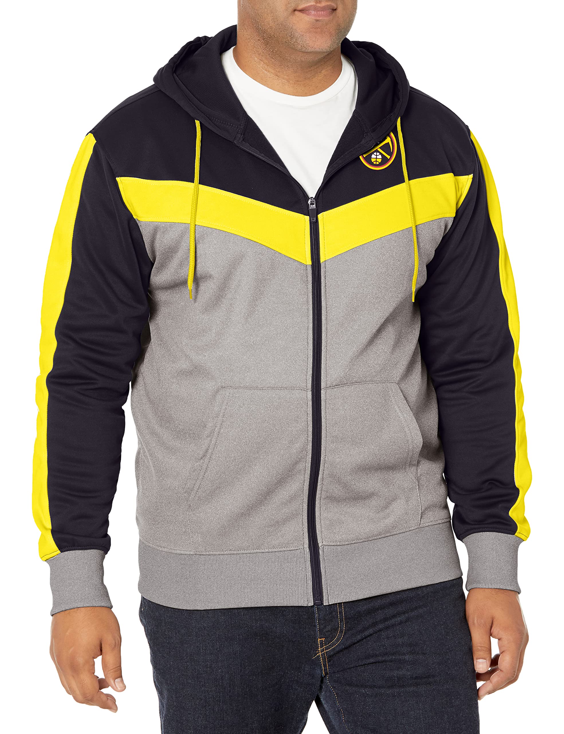 Ultra Game NBA Official Men’s Contrast Back Cut Full Zip Hoodie Sweatshirt - Unisex, Denver Nuggets, Team Color, Medium Image