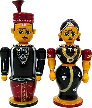 Crafts India Handcrafted Wooden Bride and Groom Show Piece - Kempanna and Kempamma