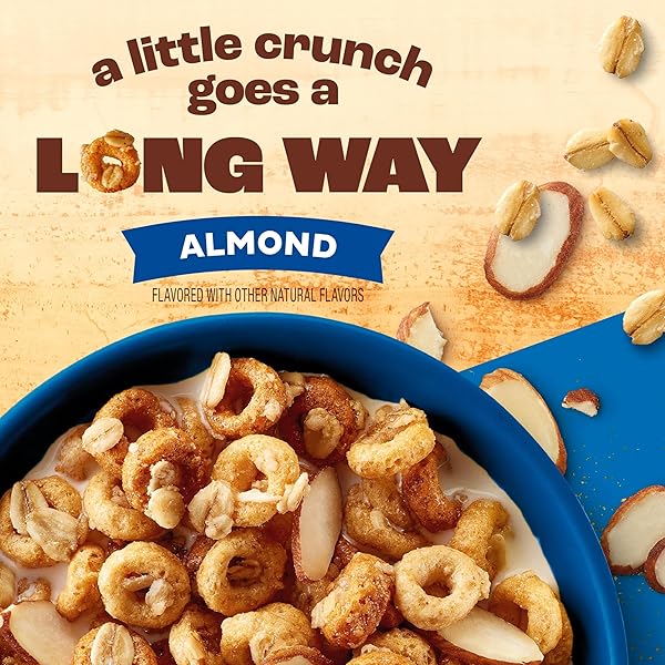 CHEERIOS OAT CRUNCH ALMOND BREAKFAST CEREAL, MADE WITH WHOLE GRAIN, LARGE SIZE, 18.2 OZ