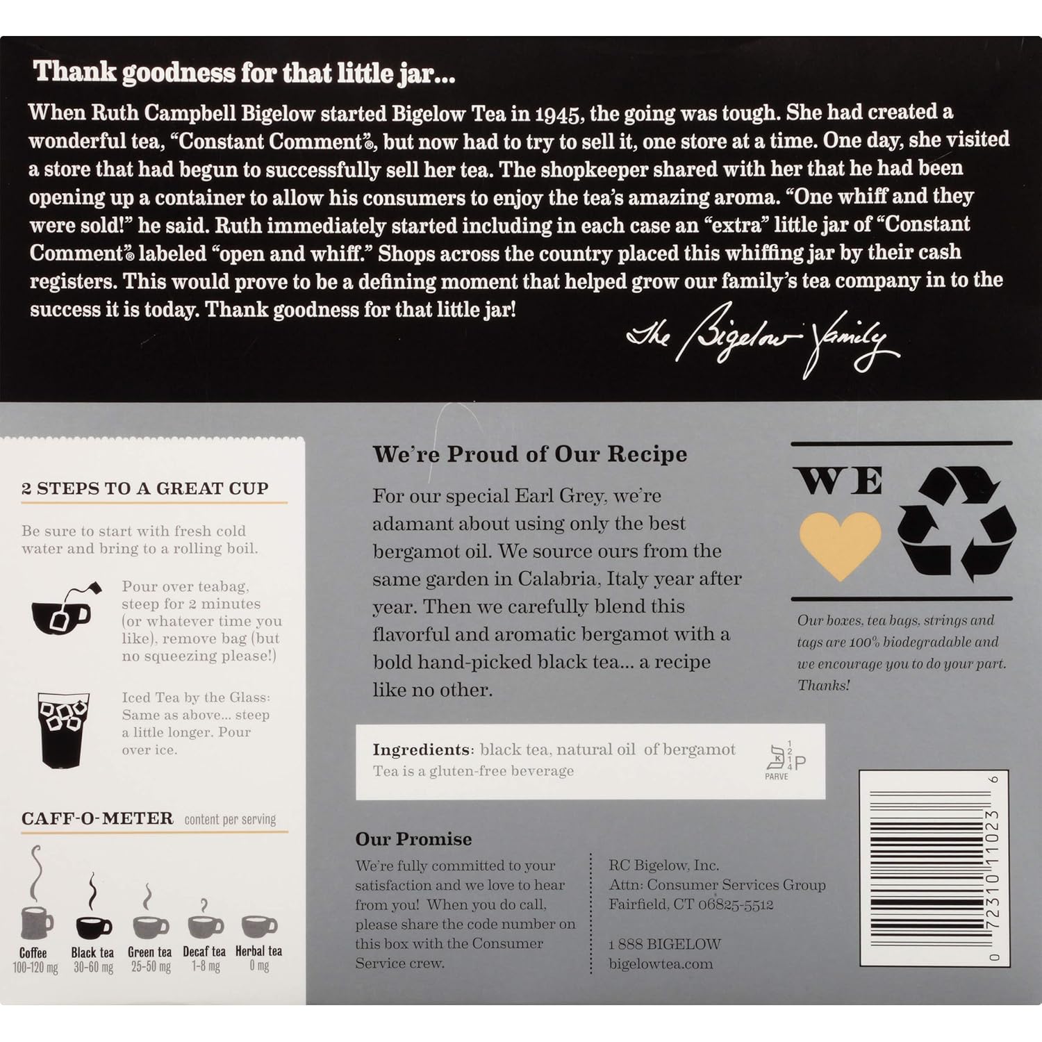 Bigelow Earl Grey Black Tea Bags, 100 Count Box Caffeinated Black Tea: Grocery & Gourmet Food