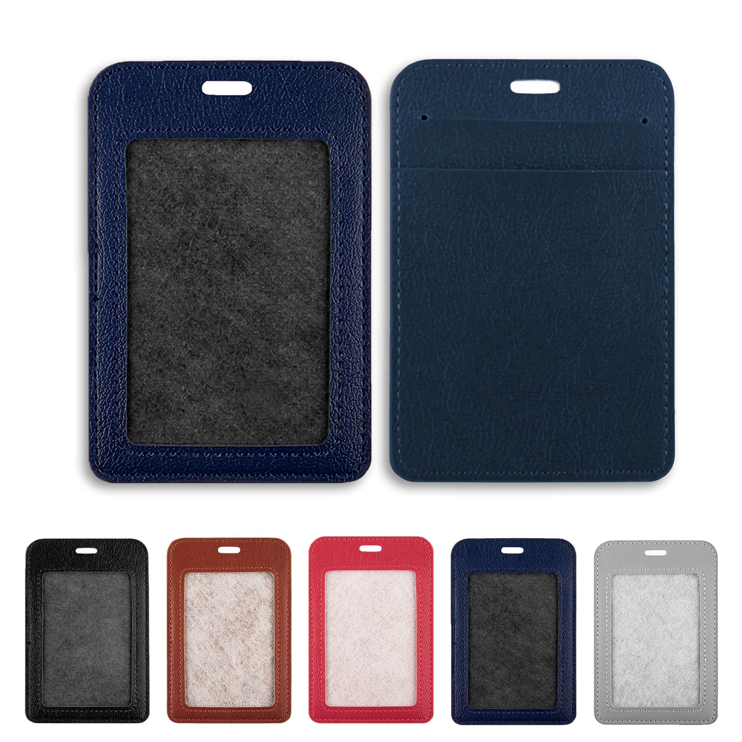 Photo 1 of 1 Pcs Leather ID Badge Holder - Vertical, Blue, Multiple Card Slots for Offices, Staff, Students, Employees