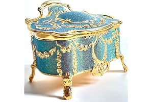 Truewon Princess Jewelry Box, Modern Korean Asian Design Metal Chest Earring Ring Necklaces Storage for Girls (Golden Blue-violet, Medium)