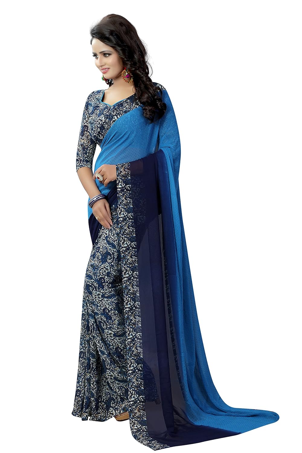 j b fashion women's multi colour georgette saree with blouse material