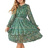 GRACE KARIN Girls Fall Long Sleeve Dress Formal Party Holiday Smocked Waist Midi Dresses 5-12Years