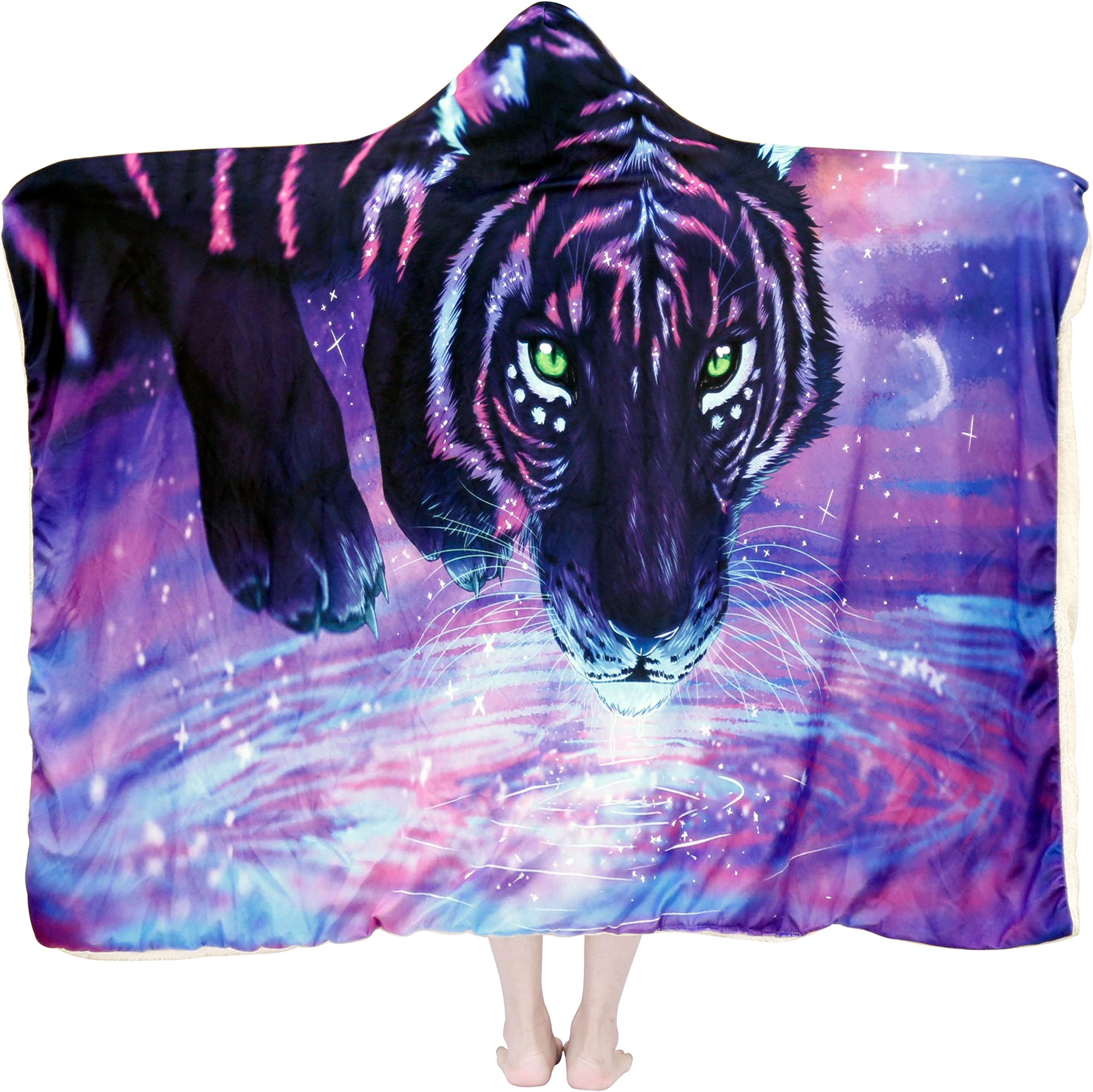 SKOLOO Large Soft Tiger Hooded Blanket for Adults & Kids, Wearable Blanket Hoodie-Plush Warm Blanket, Fluffy Blankets for Bed Couch Travel, Throw Blankets