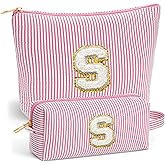 Fohufo Sister Birthday Gifts for Girls - Travel Makeup Bag, Big Sister Gifts for Girls 6-12 Year Old Girl Gift Teen Girl Gifts Trendy Stuff, Cute Stuff Initial Makeup Bags Set, Pink Letter S