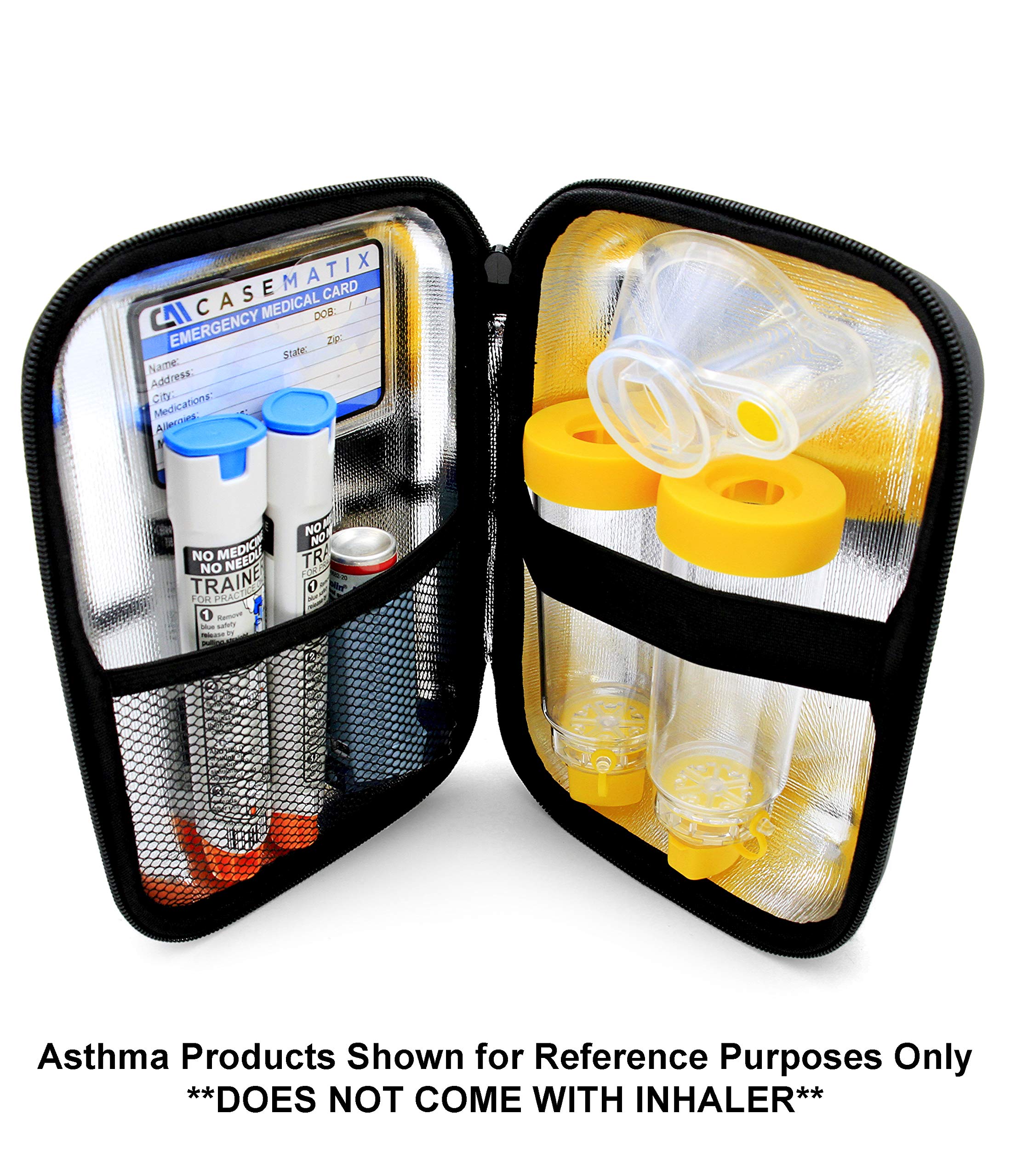 CASEMATIX Asthma Inhaler Case For Travel Fits Asthma Inhaler Spacer, Mask Inhaler Holder and Additional Accessories Used With Spacer For Inhaler, Includes Asthma Case and I Have Asthma Tag