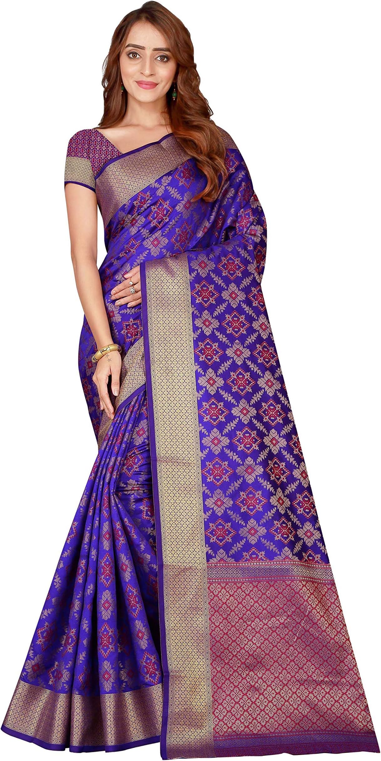 Vardan Ethnic Women's Kanjivaram Silk Heavy Jacquard Weaving Work Saree(Royal Blue)