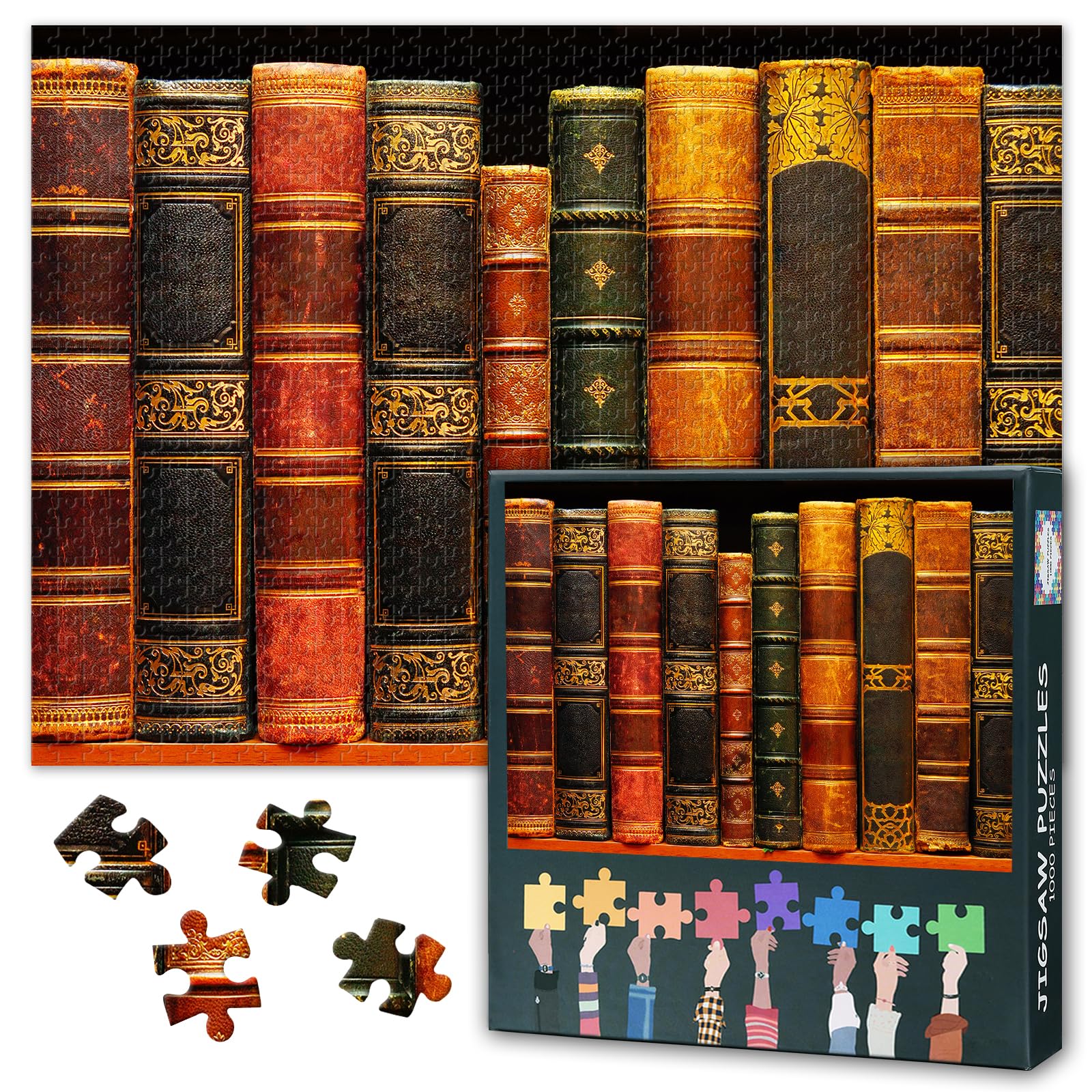 Challenging Jigsaw Puzzle for Adult 1000 Pieces Ancient Books Jigsaw Puzzles for Adults Home Wall Decor Ancient Books on Shelf Puzzles as Gift for Family Friends Party Nights 27.5"X19.7"