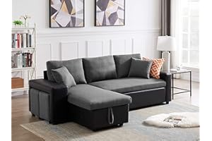 UBGO Upholstery Living Room Furniture Sets,Modular Sleeper, L-Shaped, Reversible Bed,Sectional Sofa with Storage and 2 stools Steel,Gray, Grey 3-seat Chaise Longue