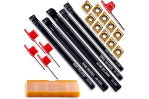 IWONGO Indexable Lathe Turning Tool Holder - 5PCS 95-Degree Carbide Turning Tool Set, Metal Lathe Tools Holder for Turning Grooving Threading with Tin Coated Carbide Inserts Turning Insert