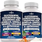 Glucosamine Chondroitin, MSM, Turmeric Curcumin, Collagen, Hyaluronic Acid, Omega 3 – Health Supplement for Men & Women – 240 Count