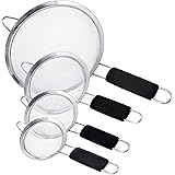U.S. Kitchen Supply - Set of 4 Premium Quality Fine Mesh Stainless Steel Strainers with Comfortable Non Slip Handles - 4", 4.