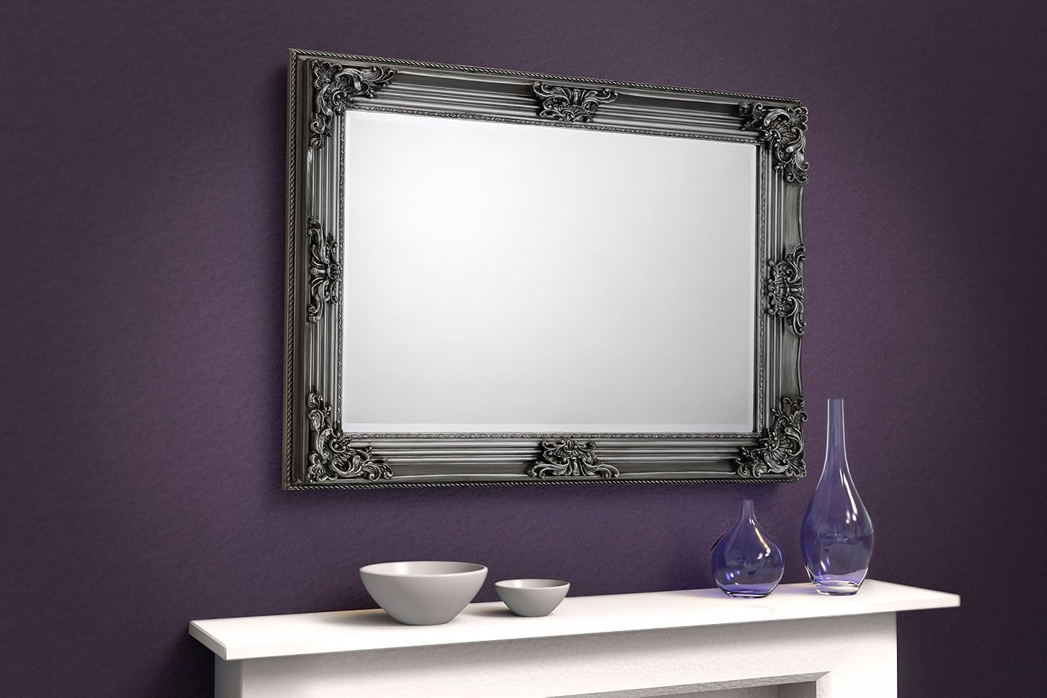 Julian Bowen Rococo Pewter Wall Mirror - Elegant and Ornate Design for Sophisticated Interiors, 80L x 110W cm - Image 3