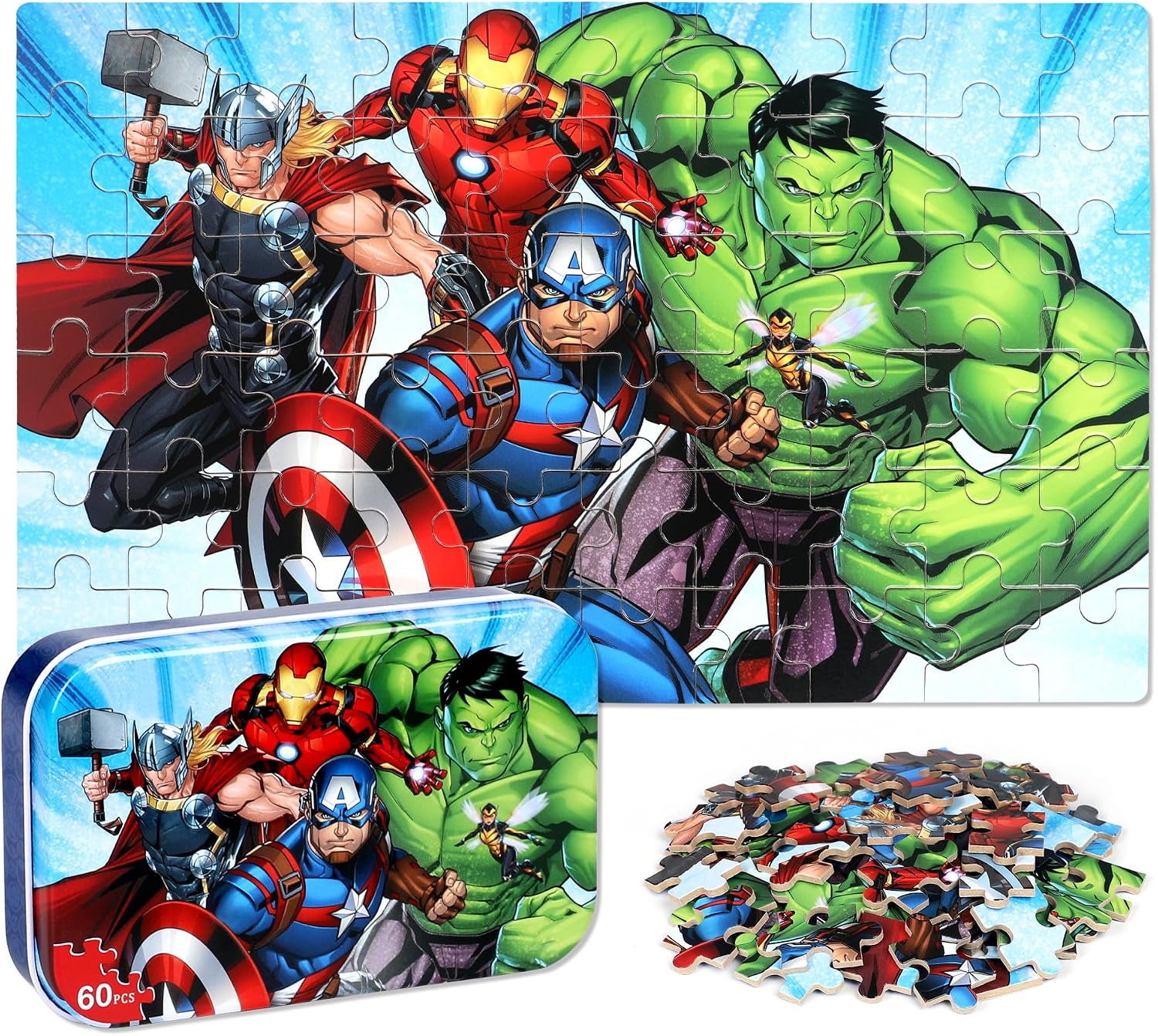 LELEMON Puzzles for Kids Ages 4-6, 60 Piece Puzzles for Kids Ages 4-8, Kids Puzzles in a Metal Box, Educational Learning Toys for Girls Boys