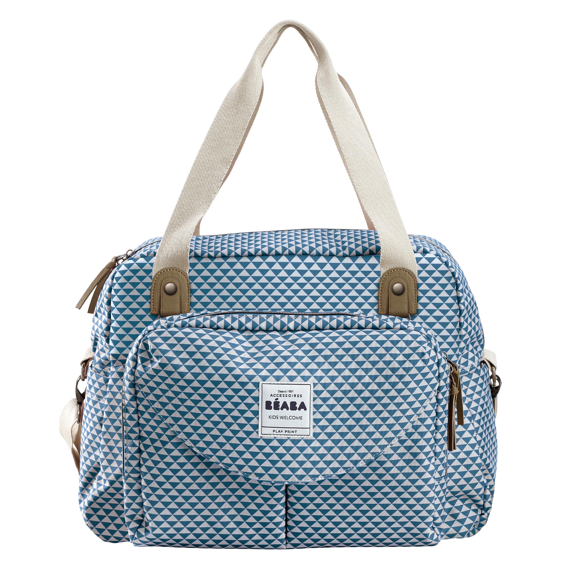 Béaba - Genève II - Baby Changing Bag - Diaper Bag for Babies and Newborn - Large Capacity - Baby Changing Mat - Isothermal Lunch Pouch - Buggy Attachment System - Print Blue