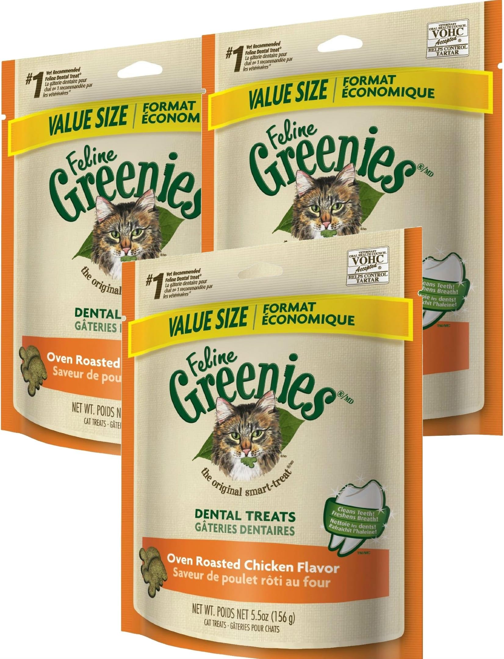 Greenies Feline Dental Treats 5.5 oz Chicken | 3 PACK | Vet Recommended For Cats