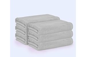 GLAMBURG 100% Cotton 6 Pack Bath Towel Set, Ultra Soft Bath Towels 22x44, Towels for Gym Yoga Pool Spa, Quick Drying & Highly Absorbent - Light Grey