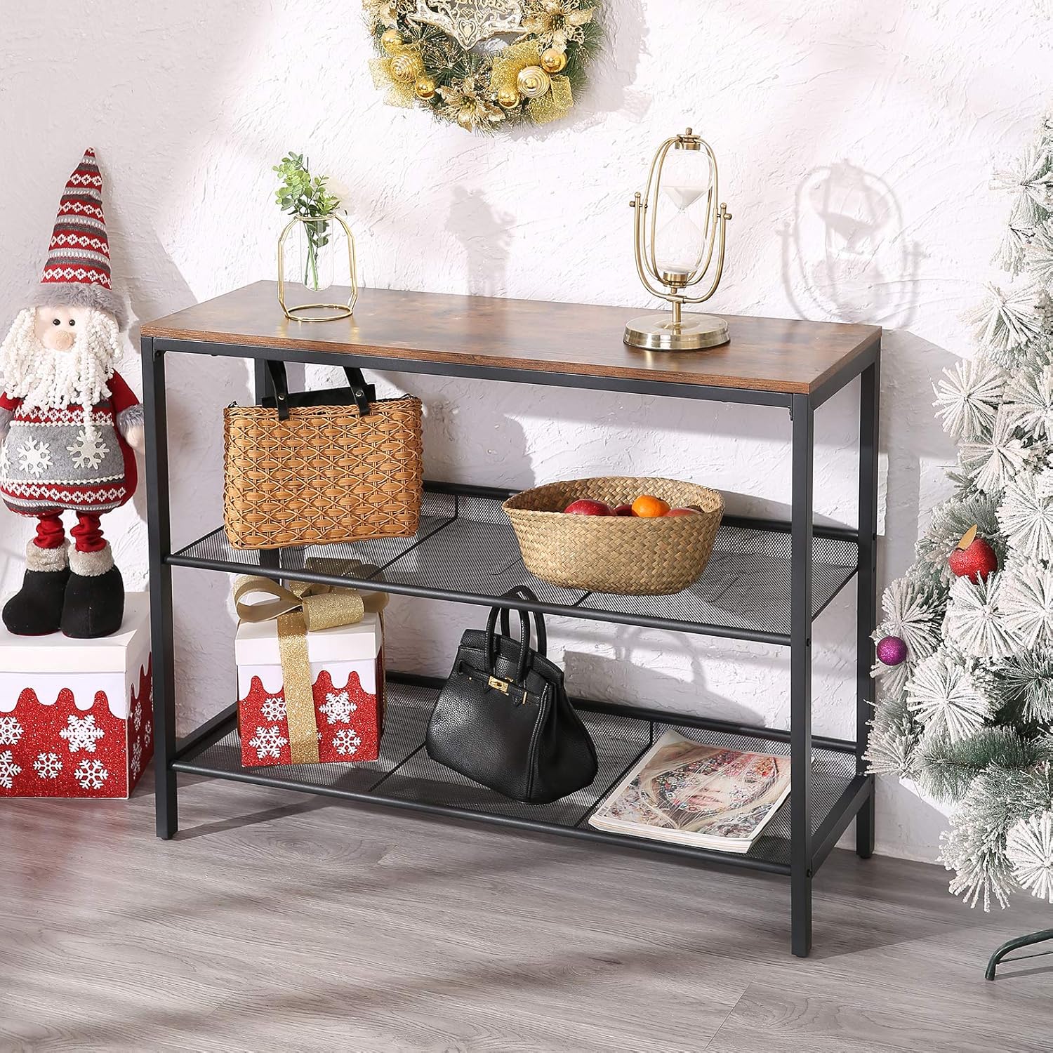 HOOBRO Console Table, Sofa Table with 2 Flat or Slant Adjustable Mesh Shelves, Hallway Table and Sideboard in Entryway, Living Room Corridor, Easy Assembly, Industrial, Rustic Brown and Black BF01XG01: Kitchen & Dining