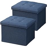 AmasSmile 2Pack Blue Ottoman with Storage,Foot & Leg Rest Stools Small Cute Stool Short Bench Folding Ottomans Square Footstools for Shoe Living Room Under Desk Outdoor RV Camper Each Space Storage