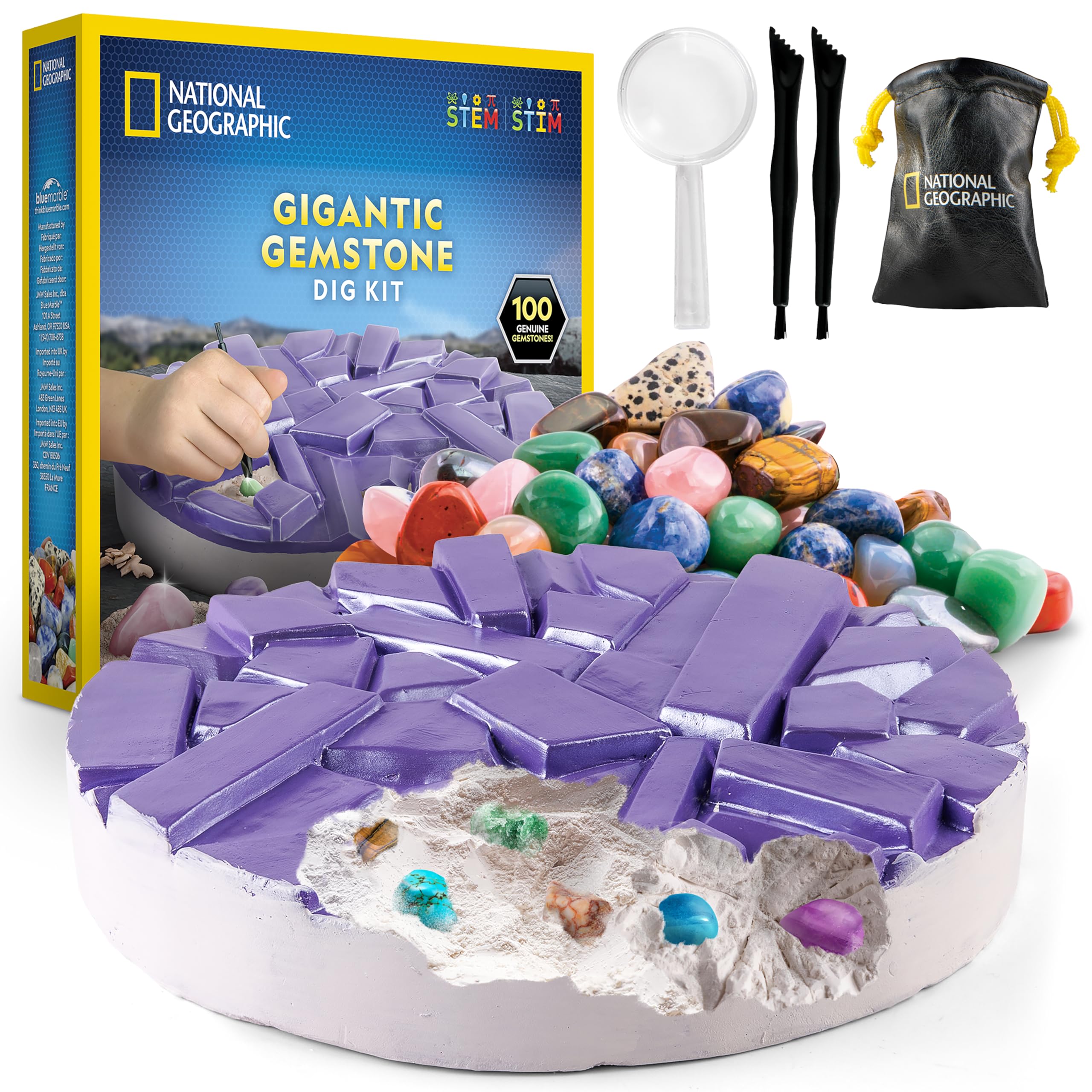 National Geographic Gigantic Gemstone Dig Kit – Excavate 100 Real Gems from a Giant Dig Brick, Gem Mining Kit for Kids, STEM Rock Collection Activity, Includes Tools & Learning Guide Image