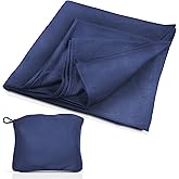 Cloudz Super Soft Jersey Airplane Travel Blanket for Your Flight, Car, Camping, Home or Comforting Warmth Anywhere! Large in Size at 50"x 50" and Includes a Bag! - Blue