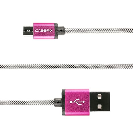 CABBRIX Micro USB Kabel 2m Pink Nylon 2,4A [USB Schnellladekabel] High Speed/Ladekabel kompatibel mit Android Smartphones Sam
