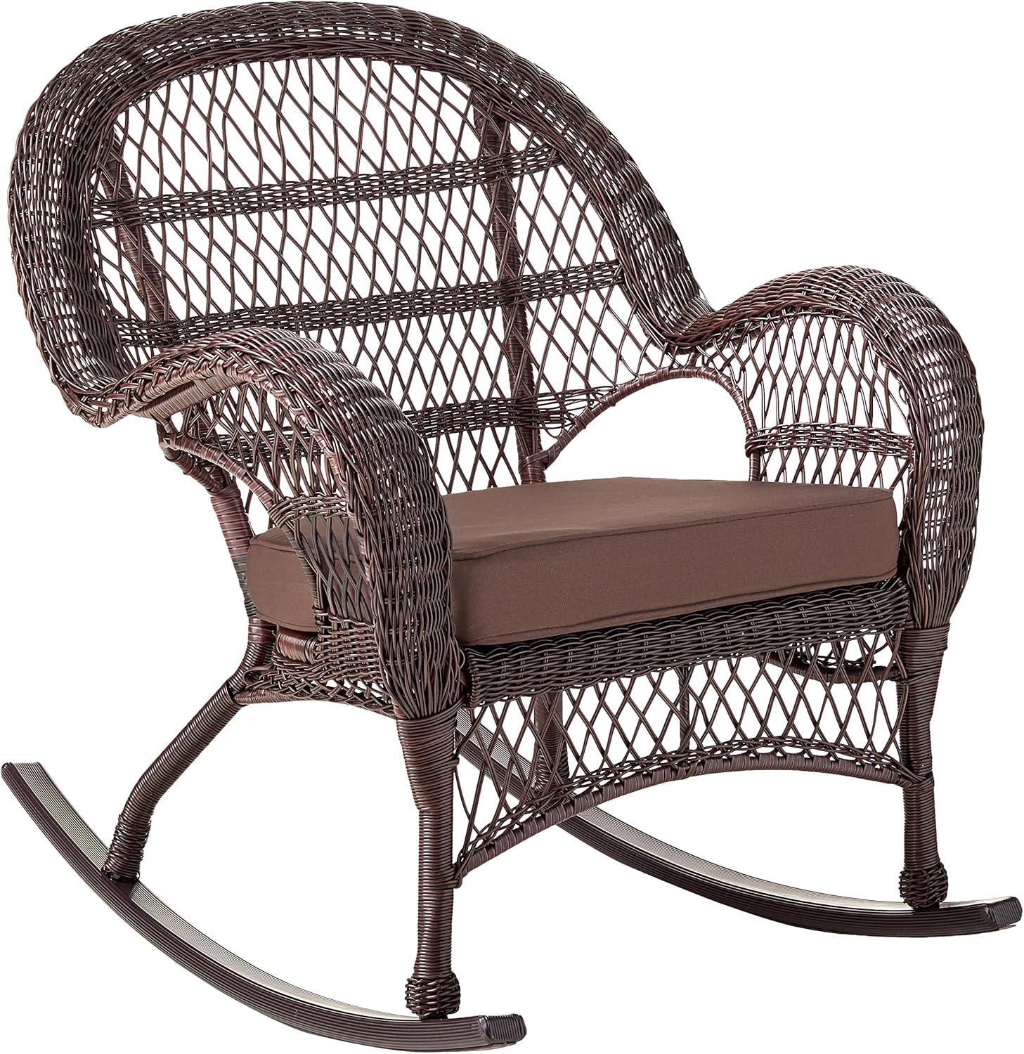 Jeco 3 Piece Santa Maria Rocker Wicker Chair Set with Brown Cushions, White: Furniture & Decor