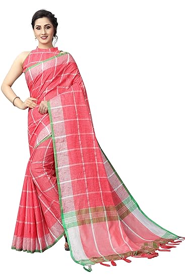Womens Linen Saree With Blouse Piece (LinenVVSVariation)