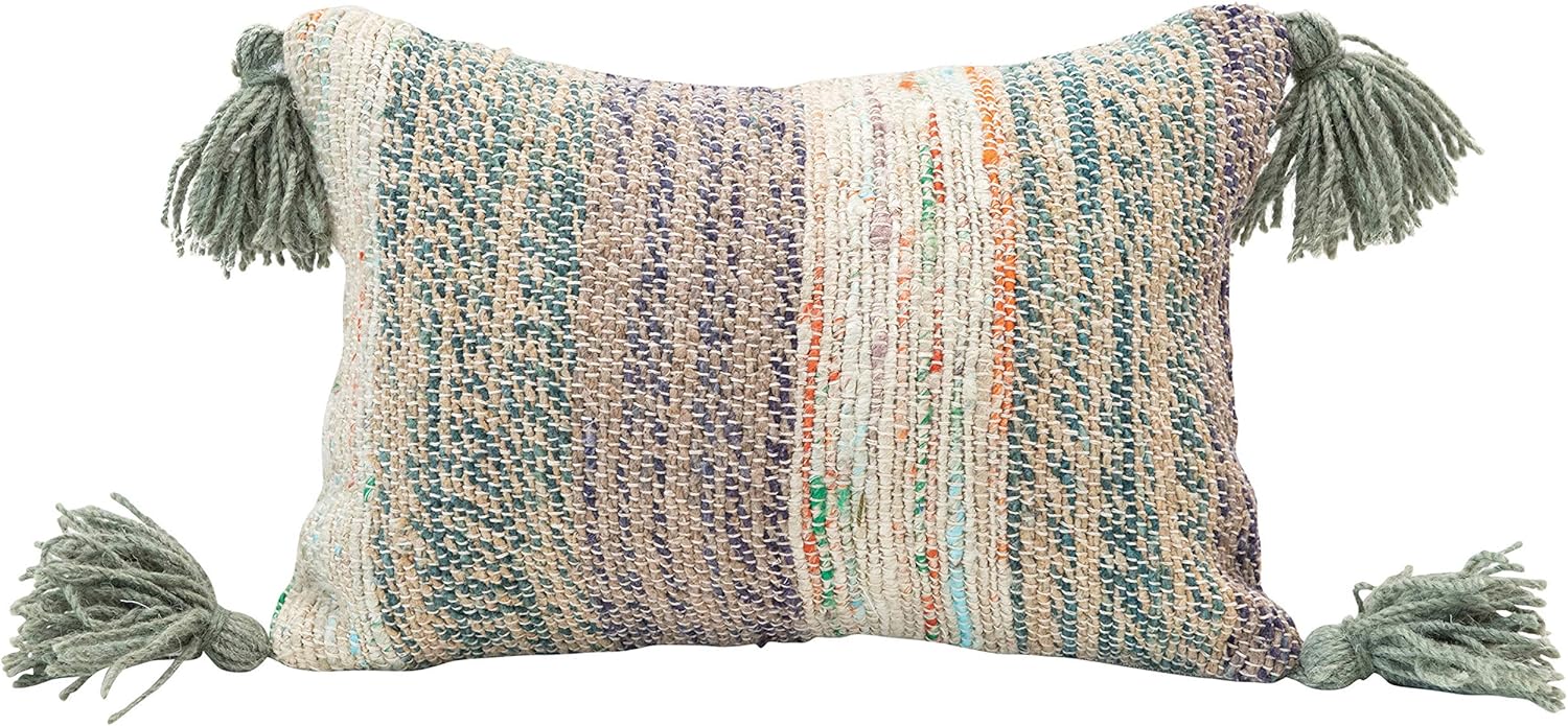 Creative Co-Op Cotton Woven Lumbar Tassels, Multi Color Pillow