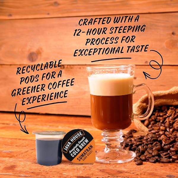 JAVA HOUSE DARK ROAST SUMATRAN COLD BREW PODS, (12 COUNT) PEEL AND POUR PODS HOT OR ICED INSTANT COFFEE CONCENTRATE