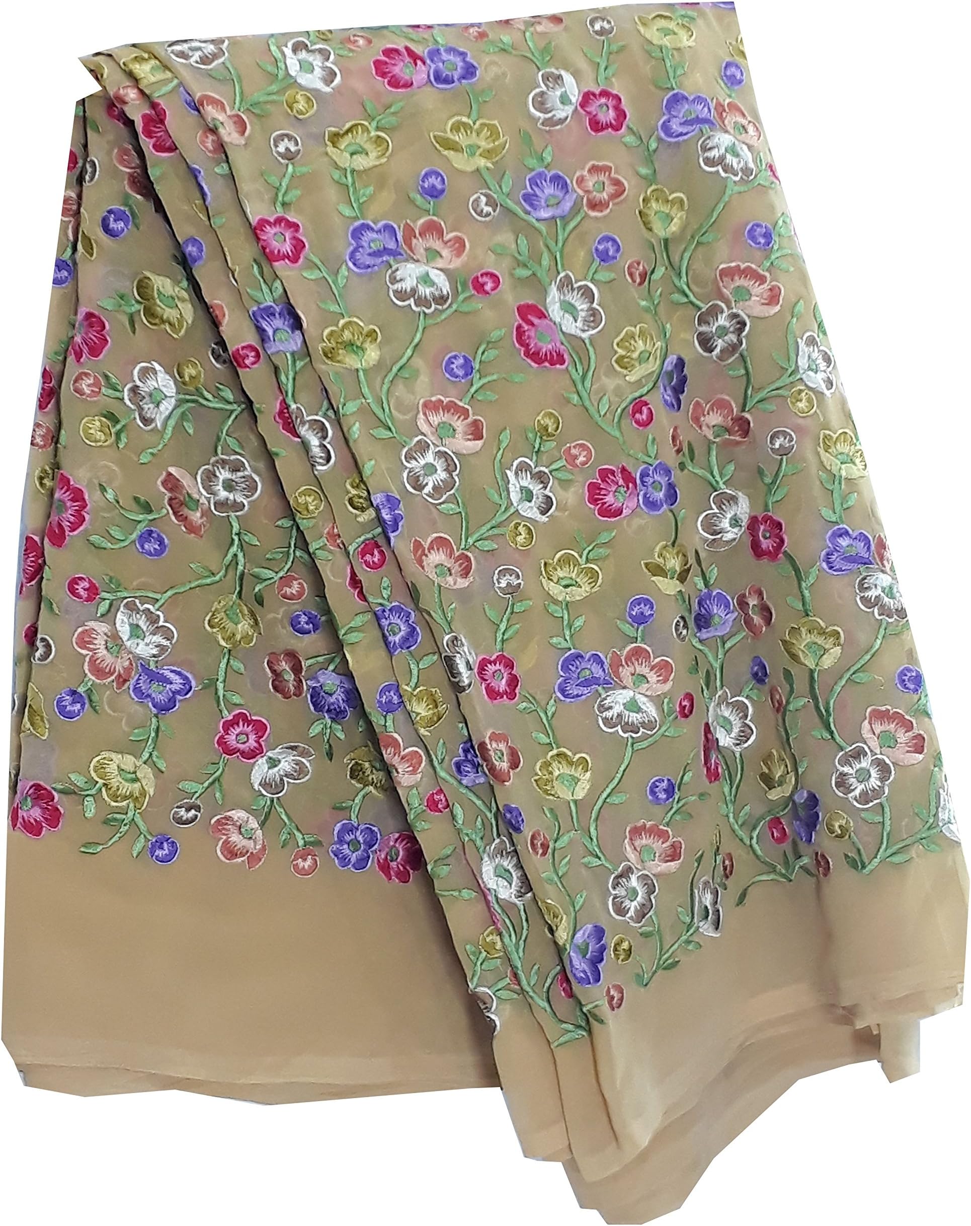 Sewing Dressmaking Fabric by The Yard, Indian African Wedding Bridal Material Blouse Fabric Beige Georgette Pink Green Blue Embroidery Blouse Dress Wedding (85 cm)