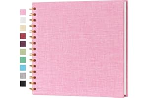 Dawnhua 8 x 8 Inch DIY Scrapbook Photo Album Linen Cover Scrap Book Photo Albums 40 Blank White Pages for Memory Book Travel Wedding Guest Book Baby Shower (Pink Cover/40 Pages)