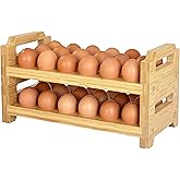 Bamboo Egg Holder Countertop - Stackable Design for Fresh Eggs, Farmhouse Egg Tray Storage Display Rack, Kitchen Counter Top Organizer Wooden Egg Stand, Fits Quail, Duck, Turkey, Chicken Eggs (Modern)
