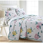 Cozy Line Home Fashions Turquoise Blue Floral Hydrangea Garden Leaf 100% Cotton Reversible Quilt Bedding Set, Coverlet, Bedspread (Valencia Bloom, Queen - 3 Piece)
