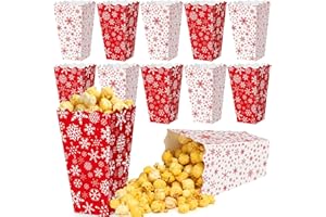 Tenceur 48 Pcs Christmas Paper Popcorn Boxes Red and White Snowflake Popcorn Boxes Christmas Movie Paper Snow Buckets Snack Snowflake Containers Holiday Case for Xmas Party Favors Supplies