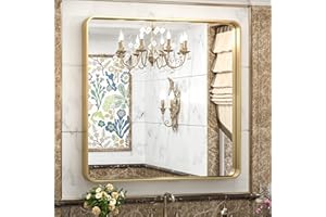TokeShimi 36x36 Inch Gold Bathroom Vanity Mirror for Wall Rectangle Mirror with Non-Rusting Aluminum Alloy Brushed Matte Metal Frame for Modern Farmhouse Home Decor (Horizontal/Vertical)
