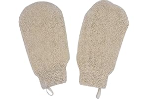Bleu Bath (2 Pack) Natural Exfoliating Nature Terry Bath Mitt Shower Gloves Loofah Washcloth Sponge Machine Washable Body Scrubber (Gentle Ramie)