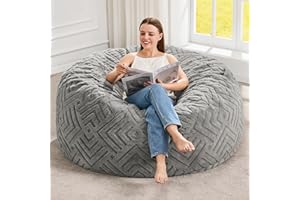 Hobestluk Bean Bag Chairs Adults Beanbag Chair with Filler Large Bean Bags with Fluffy Embossed Cover, Giant Bean Bag Chairs for Adults (Grey, 4FT - 44” x 44” x 24”)