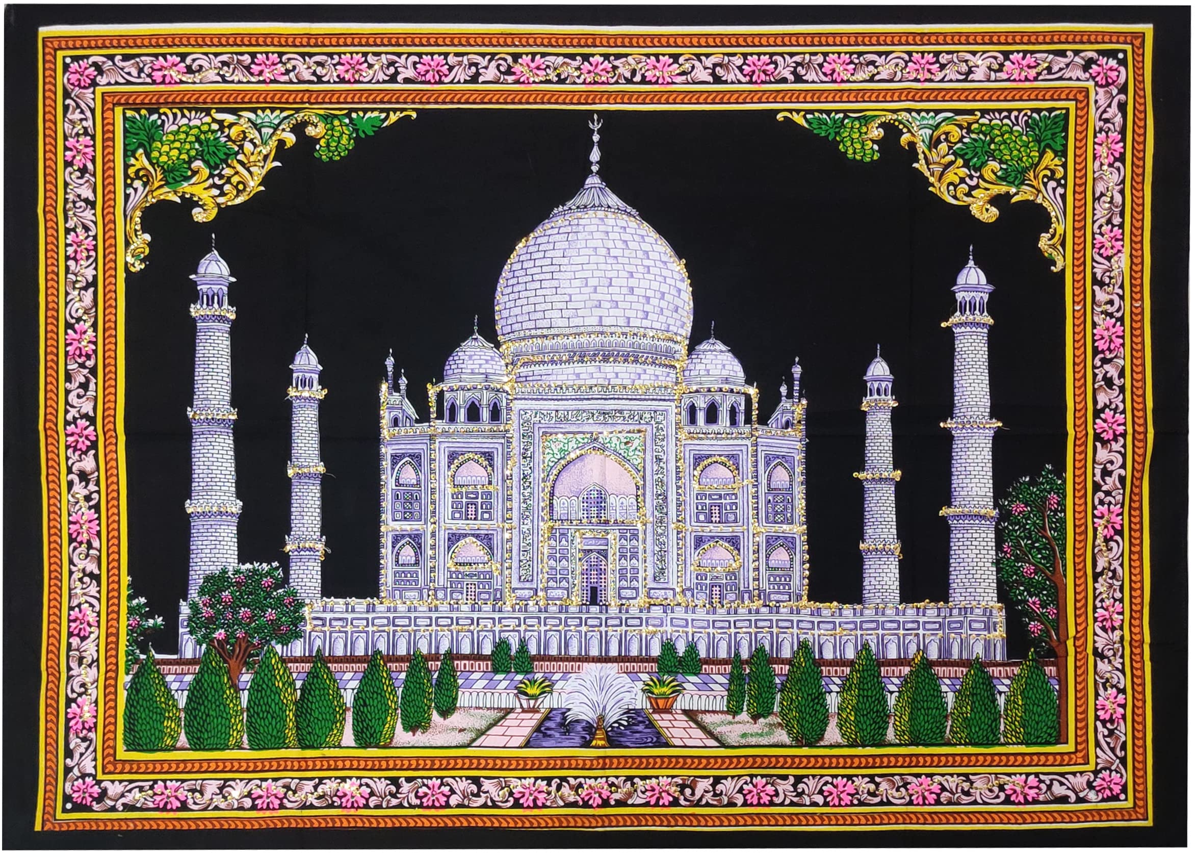 Purpledip Cotton Wall Poster Taj Mahal: Decorative Hanging Unframed Sheet, Multicolor (20088)