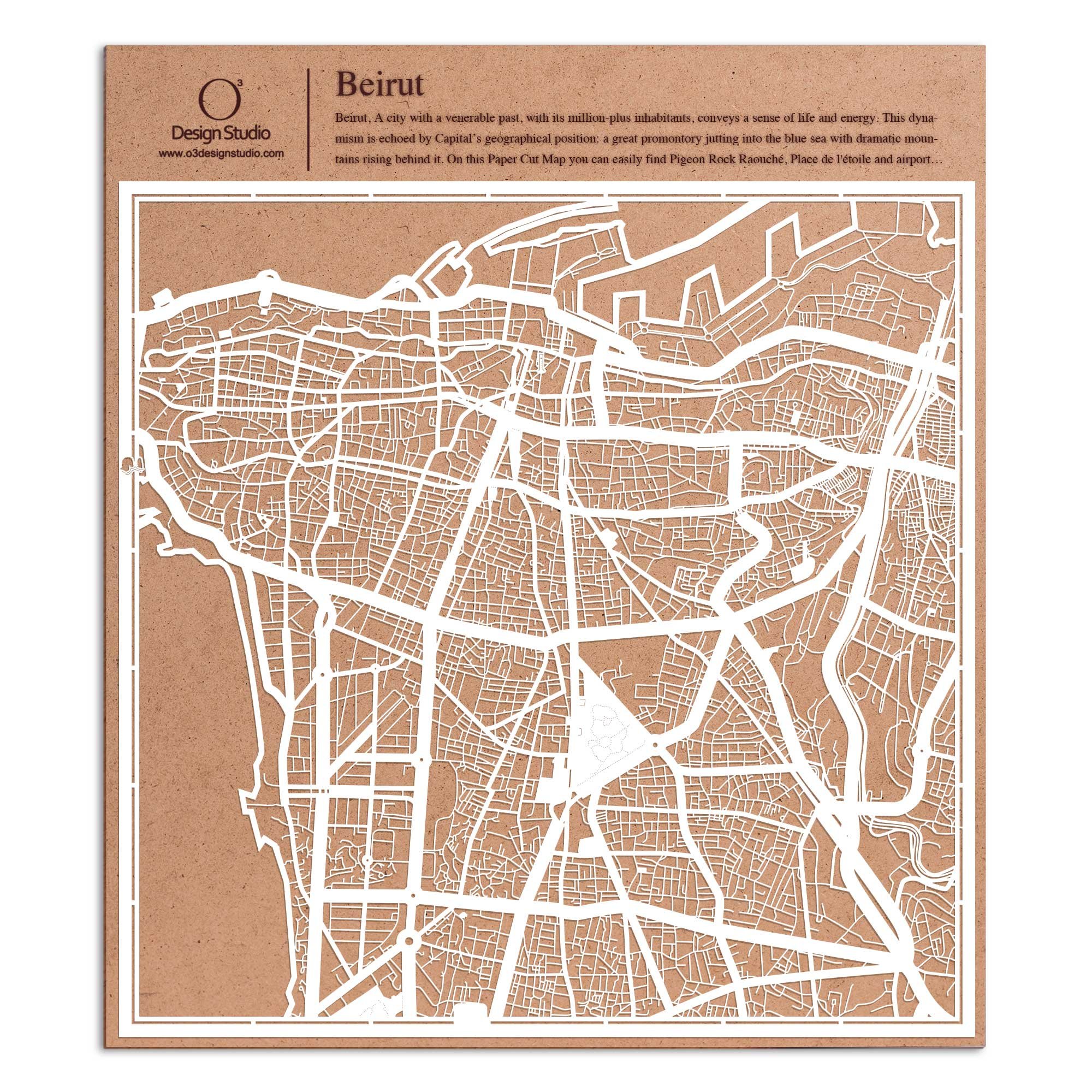 Beirut Paper Cut Map by O3 Design Studio White 30x30 cm Paper Art — image 1