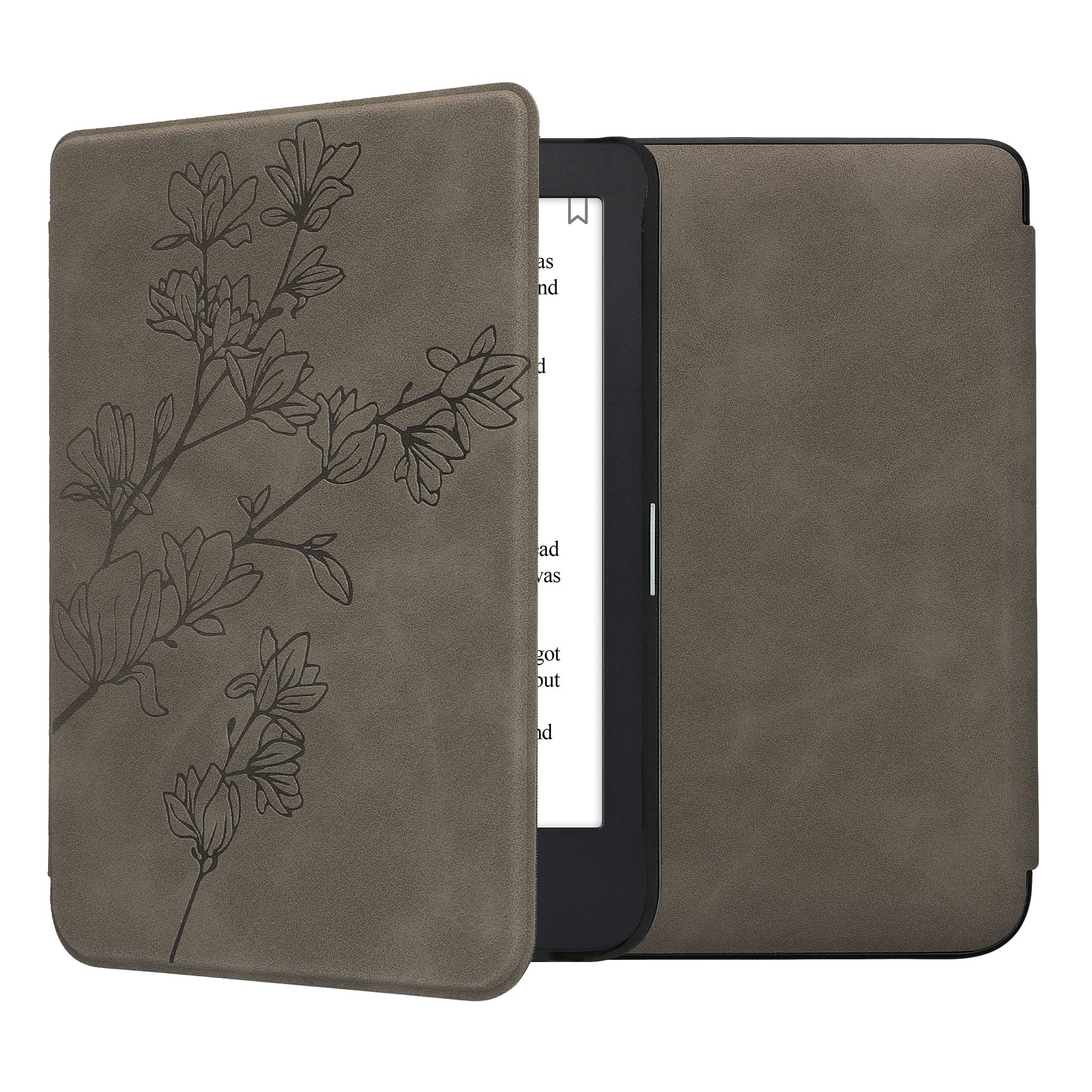 kwmobile Cover for Kobo Clara 2E / Tolino Shine 4 Case - eReader Cover with auto sleep funktion - Magnolias with Grey