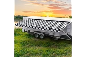 ShadePro - RV Awning Fabric Replacement - Heavy Duty Weatherproof Vinyl - Universal Outdoor Canopy for Camper, Trailer, and Motorhome Awnings - Checkered Flag Blk WG - 18' (Fabric 17' 2")
