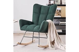 Sudwesto Modern Nursery Rocking Chair, Upholstered Glider Chair with High Backrest, Rocker Accent Armchair with Solid Wood Legs for Nursery Bedroom Living Room (Emerald Teddy)