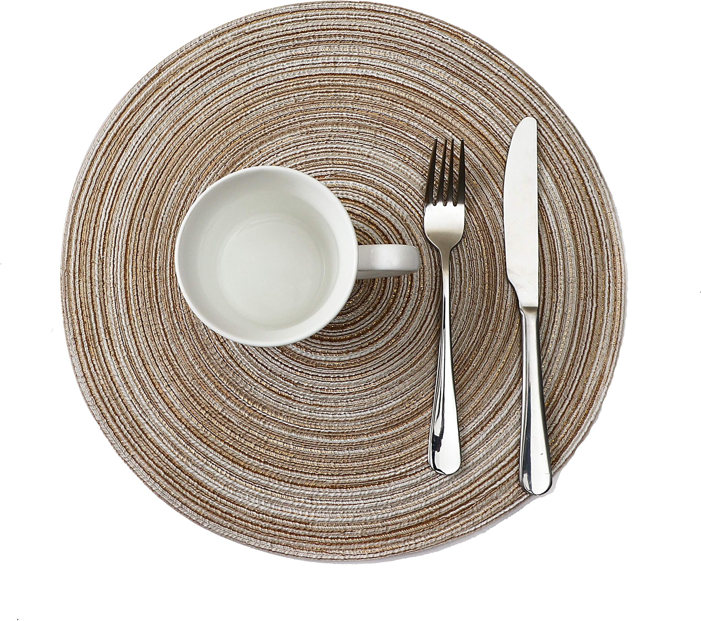 easyum Round Placemats for Dining Table Heat Resistant Wipeable Placemat Washable Kitchen Place Mats Set of 4,Beige Round