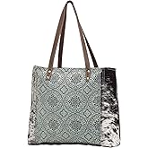 Myra Bag Chic Floral Purses for Women - Cow Hide Tote Bag, Genuine Leather and Canvas Floral Purse with Hairon Cowhide, Flower Handbags for Women for Western Style, Cow Print Cowgirl Gifts