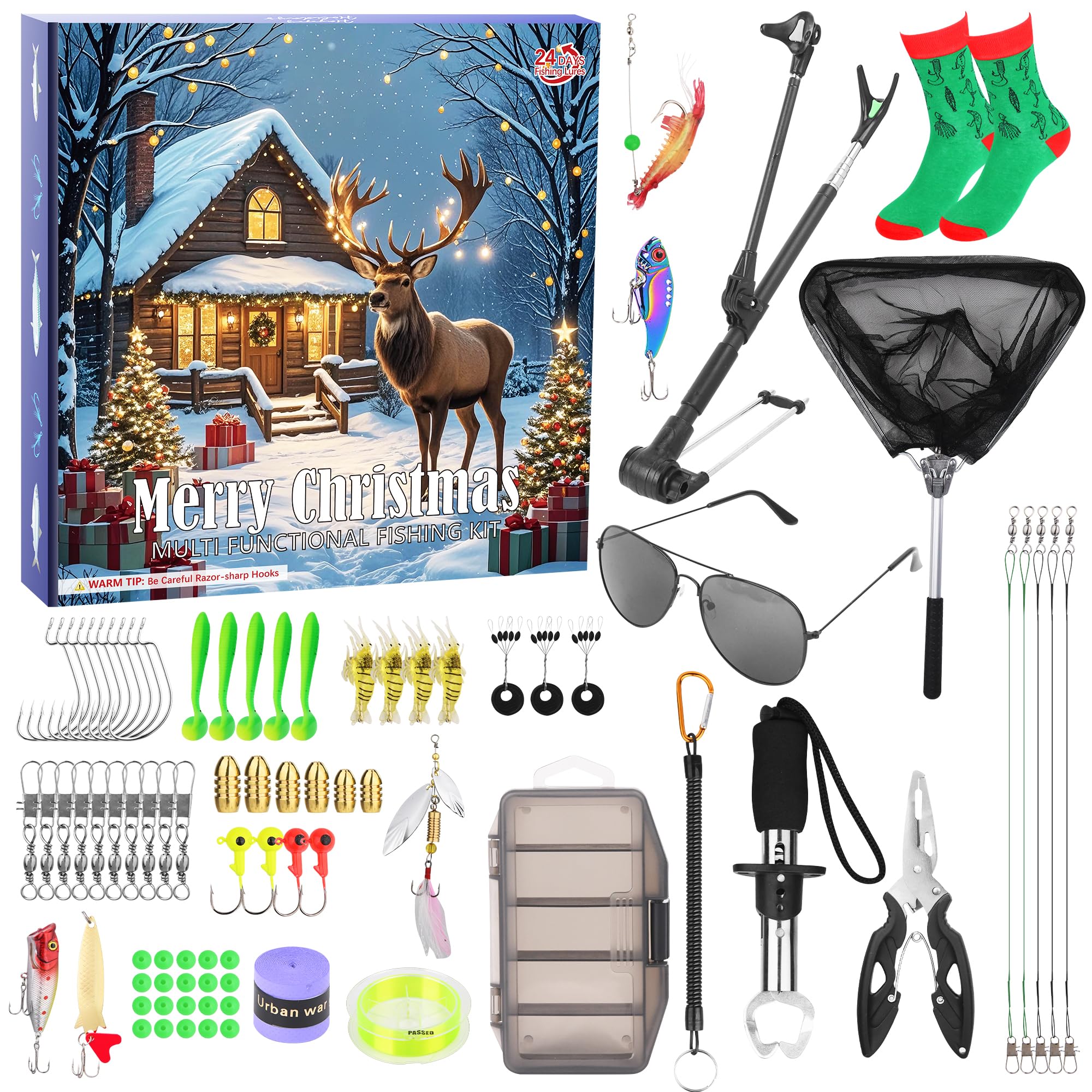 Photo 1 of Fishing Advent Calendar 2025 for Adult Men & Teen Boys - All-in-One Tackle Box Kit with 100m Line, Lure Pliers, Net | 24-Day Xmas Gift for Dad, Husband, Fisherman