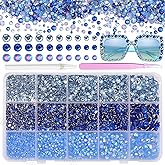 15000 Pcs Blue Resin Rhinestones for Crafts, Flatback Blue Resin Rhinestones for Bedazzling Gems 2/3/4/5/6mm Flatback Gems Jewels for DIY Mugs Tumblers Bottles Clothing Shoes Nail Art