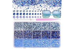 CYNAILLI 15000 Pcs Blue Resin Rhinestones for Crafts, Flatback Blue Resin Rhinestones for Bedazzling Gems 2/3/4/5/6mm Flatback Gems Jewels for DIY Mugs Tumblers Bottles Clothing Shoes Nail Art
