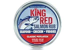 MADISON PARK FOODS King Red Salmon Rub – Classic Potlatch Seasoning Dry Spice Blend - Grilled Salmon, Seafood and Veggies – All Natural, Gluten-Free, Keto, Low Salt and No MSG – 3oz Fresh-Sealed Pouch in Reusable Tin